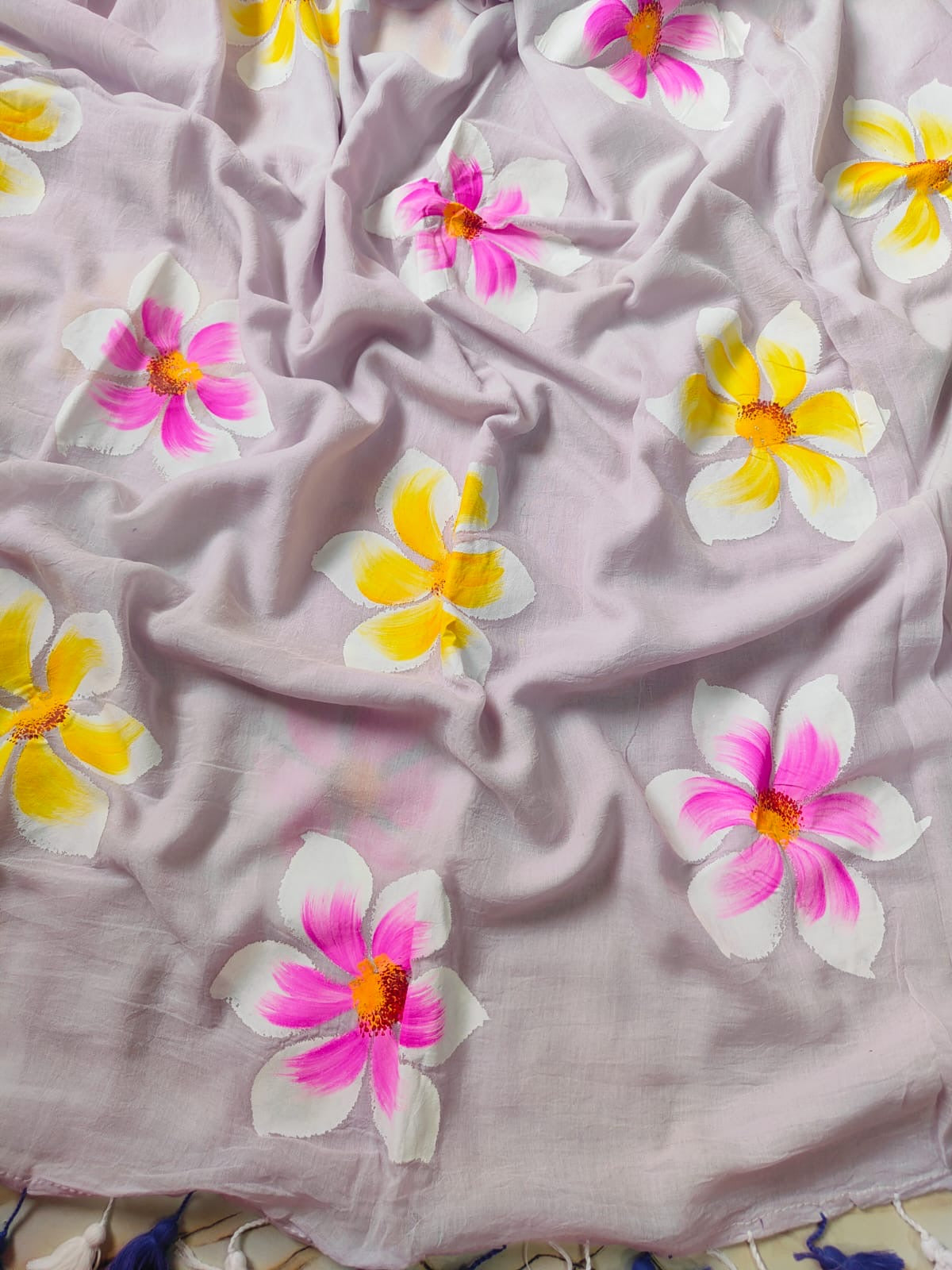 Hand painted mul cotton saree