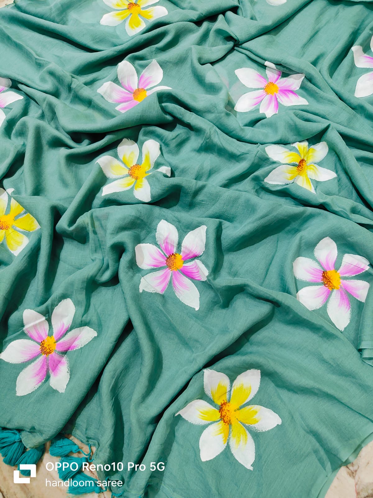 Hand painted mul cotton saree