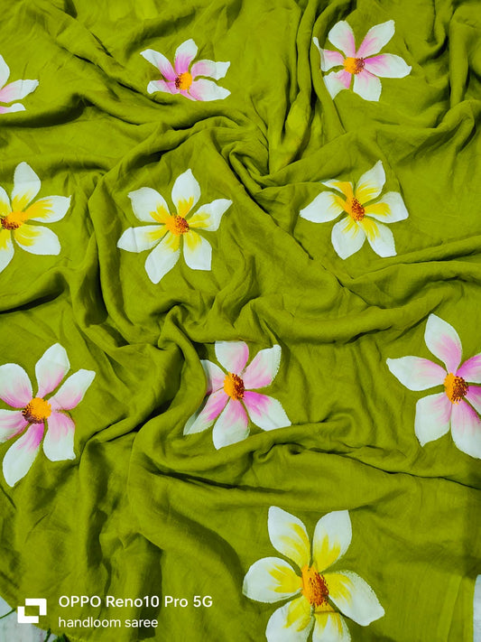 Hand painted mul cotton saree
