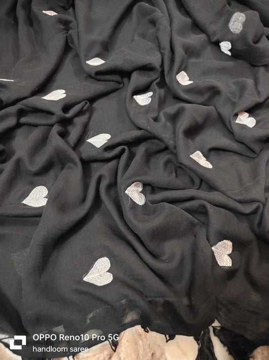 hart embroidery mul cotton saree