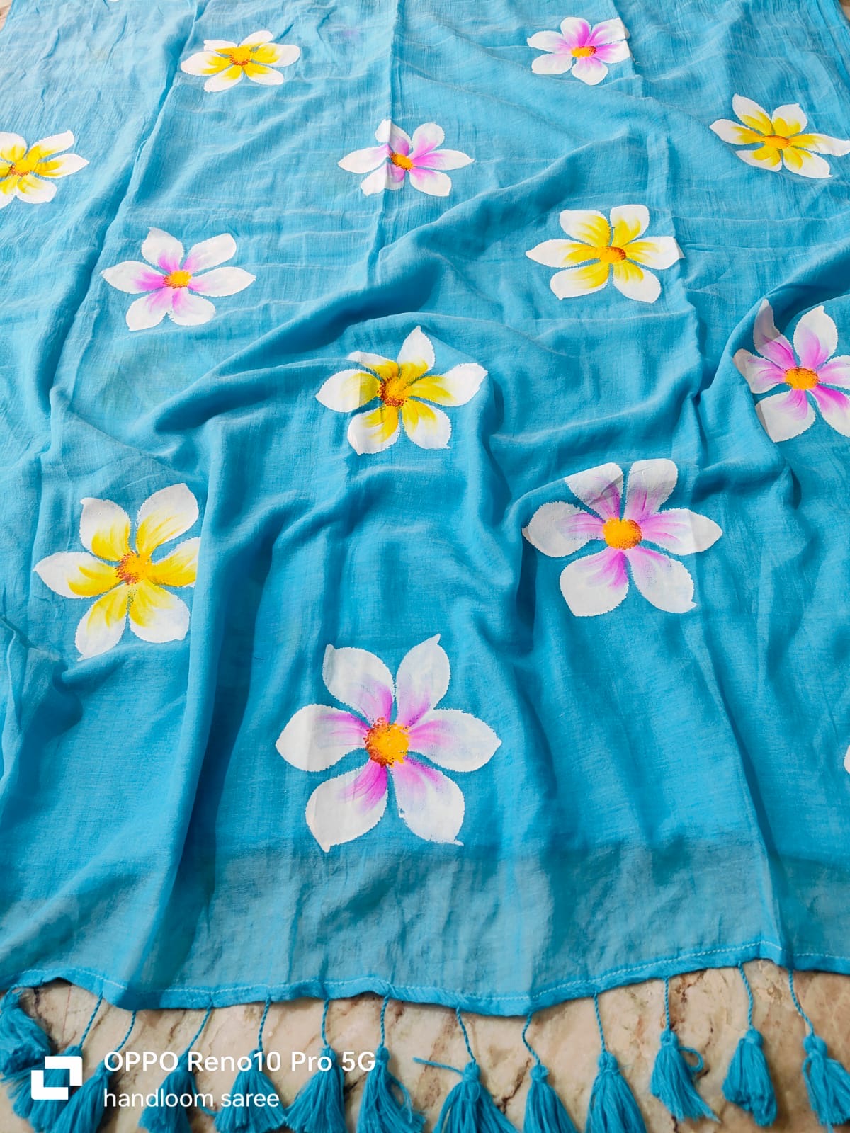 Hand painted mul cotton saree