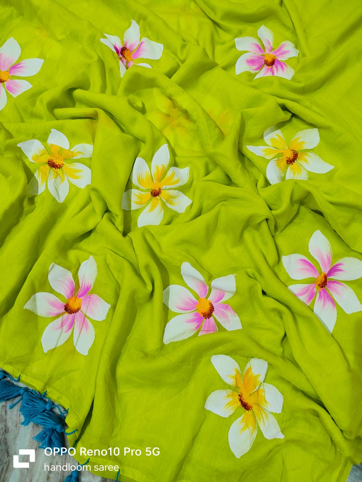 Hand painted mul cotton saree