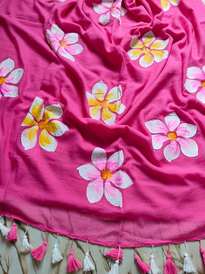 Hand painted mul cotton saree