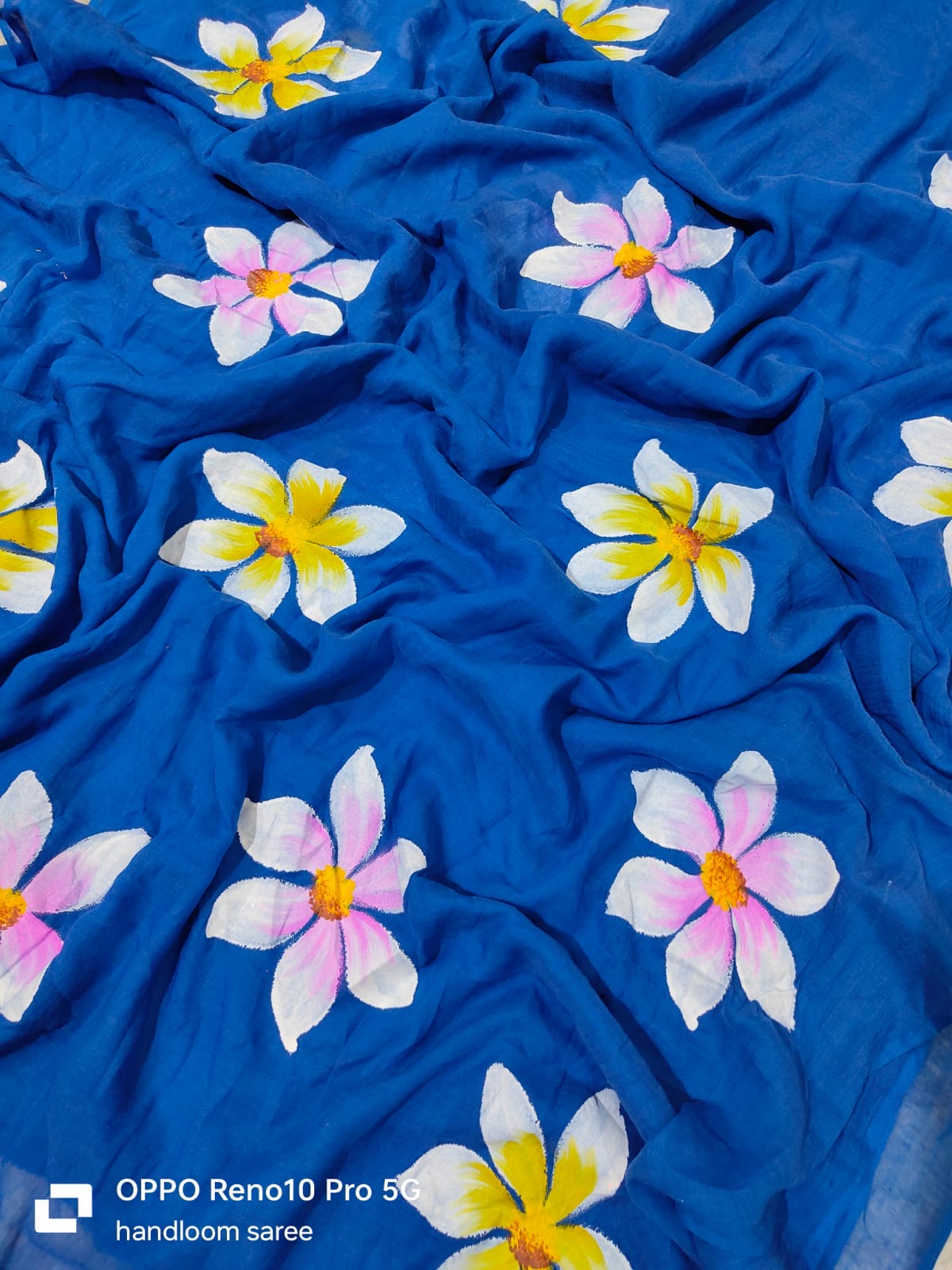 Hand painted mul cotton saree