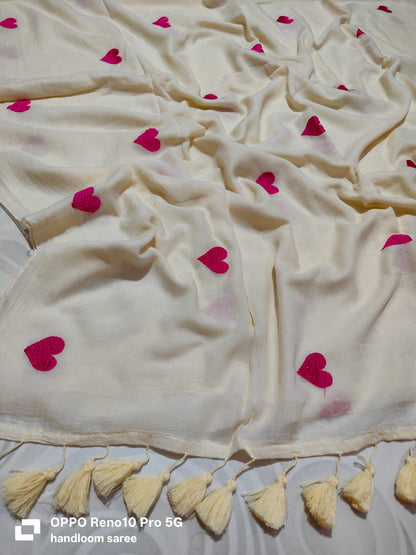 hart embroidery mul cotton saree