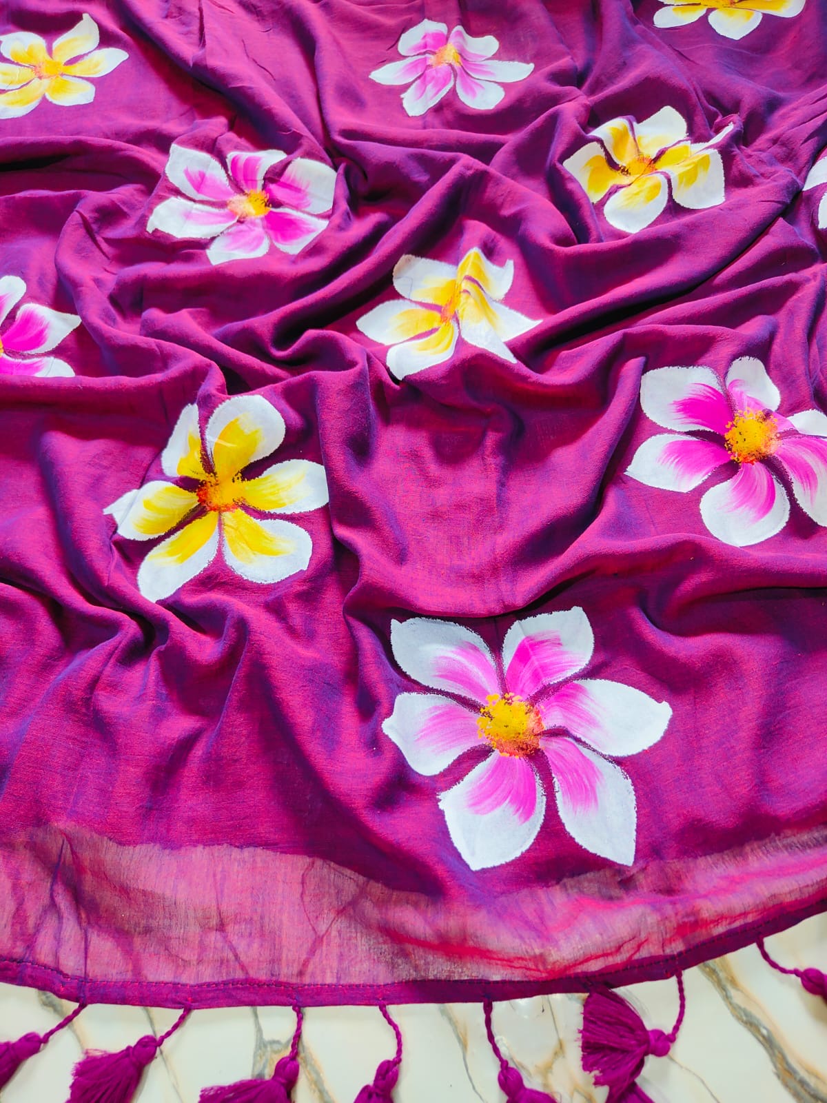 Hand painted mul cotton saree