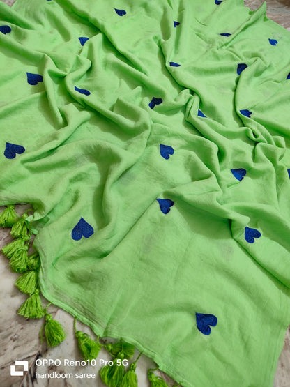 hart embroidery mul cotton saree