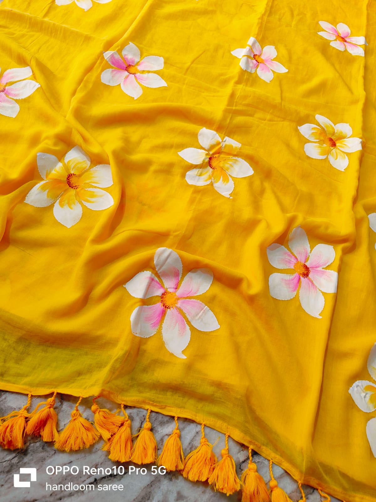 Hand painted mul cotton saree