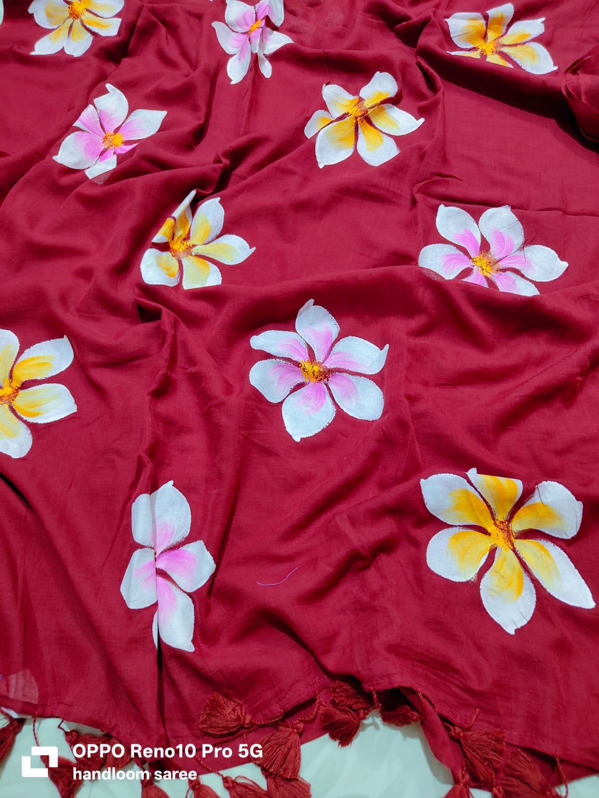 Hand painted mul cotton saree