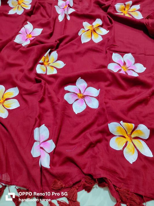 Hand painted Mulmul saree