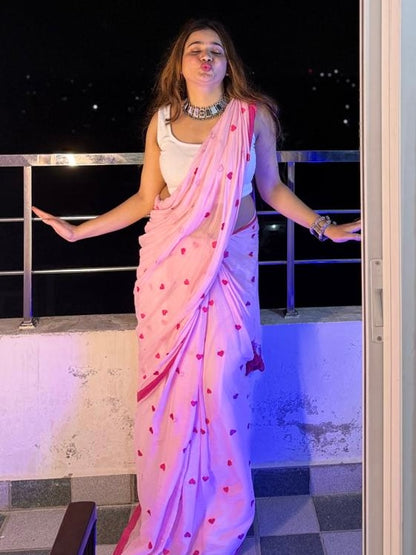 Hart embroidery mulmul saree