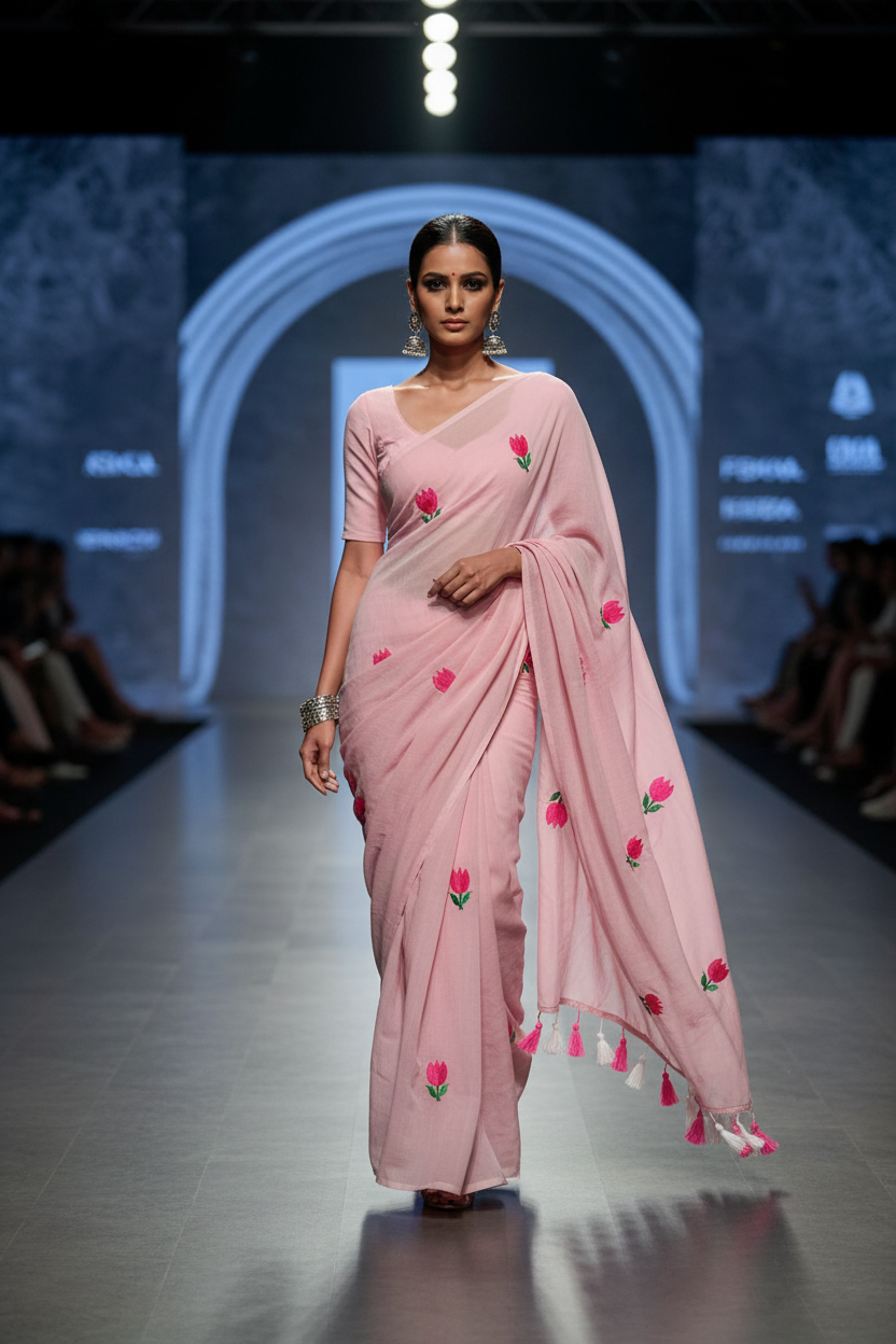 🌷Tulip hand embroidery saree🌷