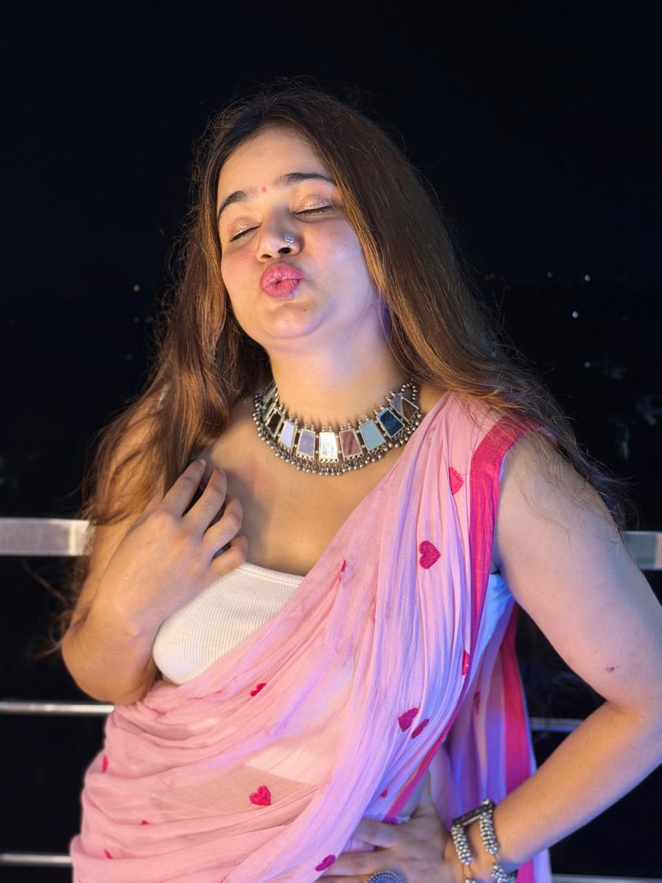 Hart embroidery mulmul saree