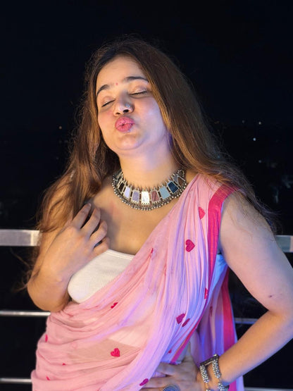 Hart embroidery mulmul saree