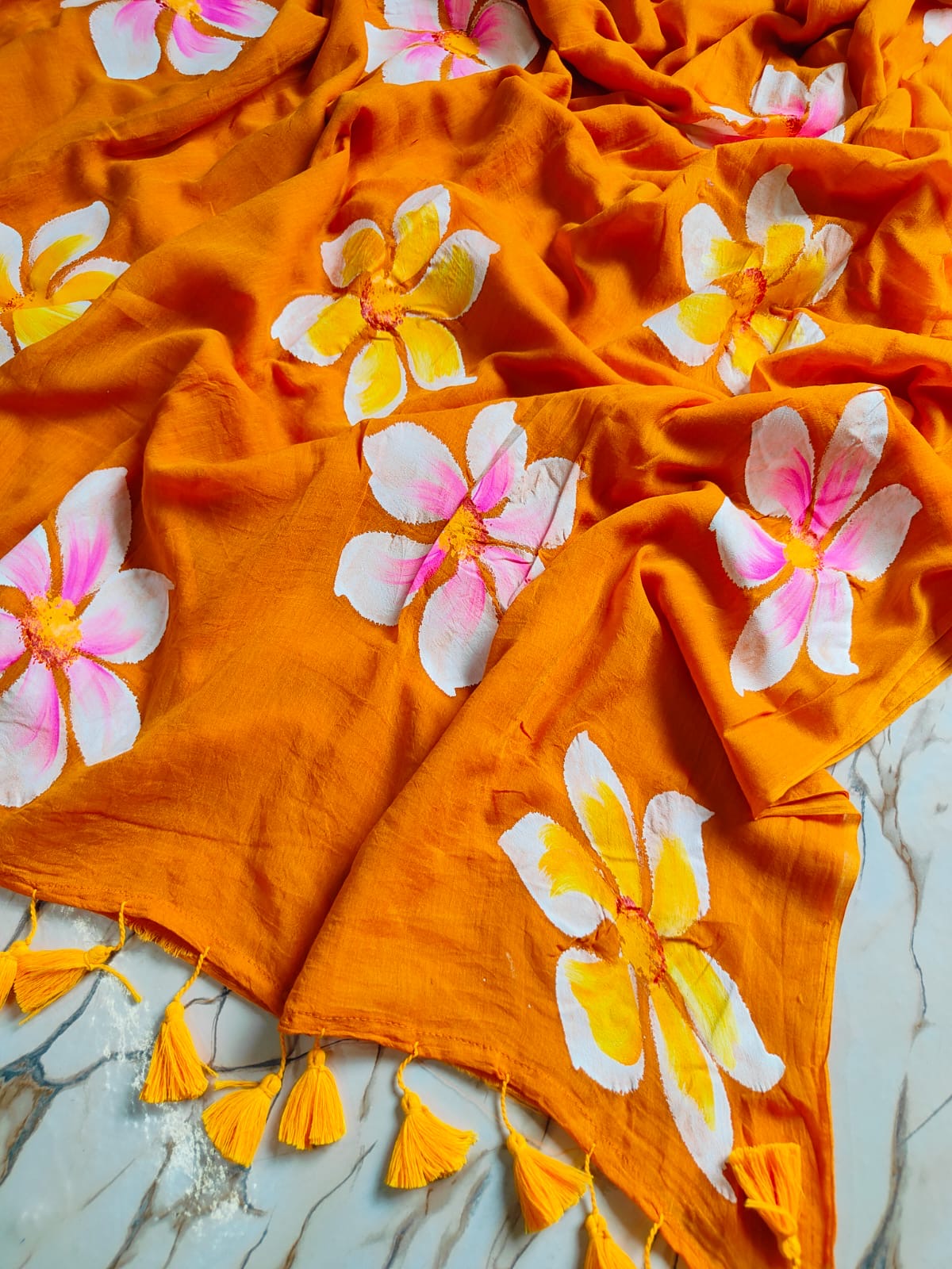 Hand painted mul cotton saree