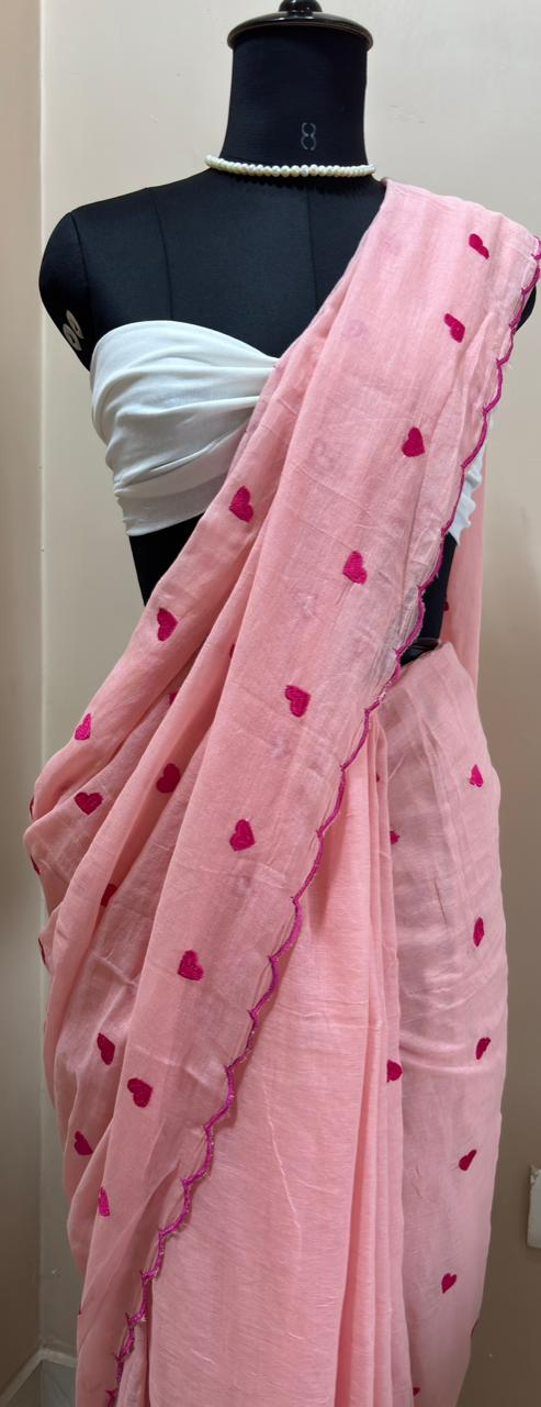 Blush Pink Heart Embroidery Saree