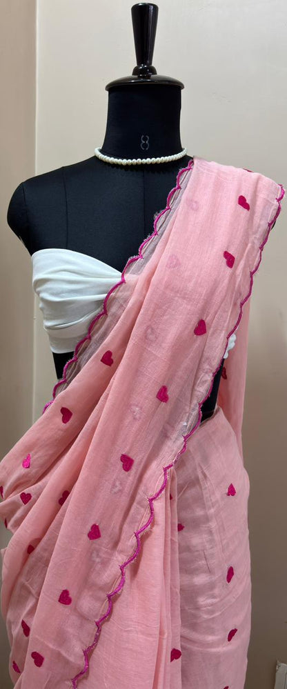 Blush Pink Heart Embroidery Saree