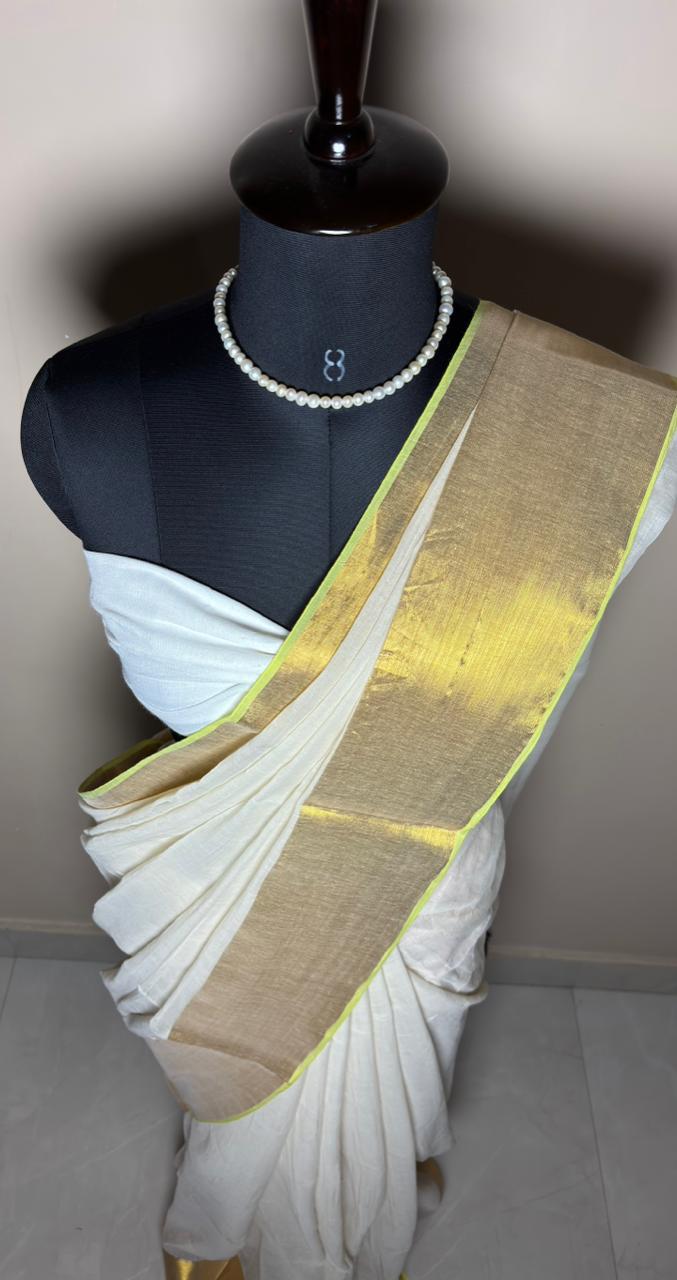 Elegant Off-White Golden Border Saree