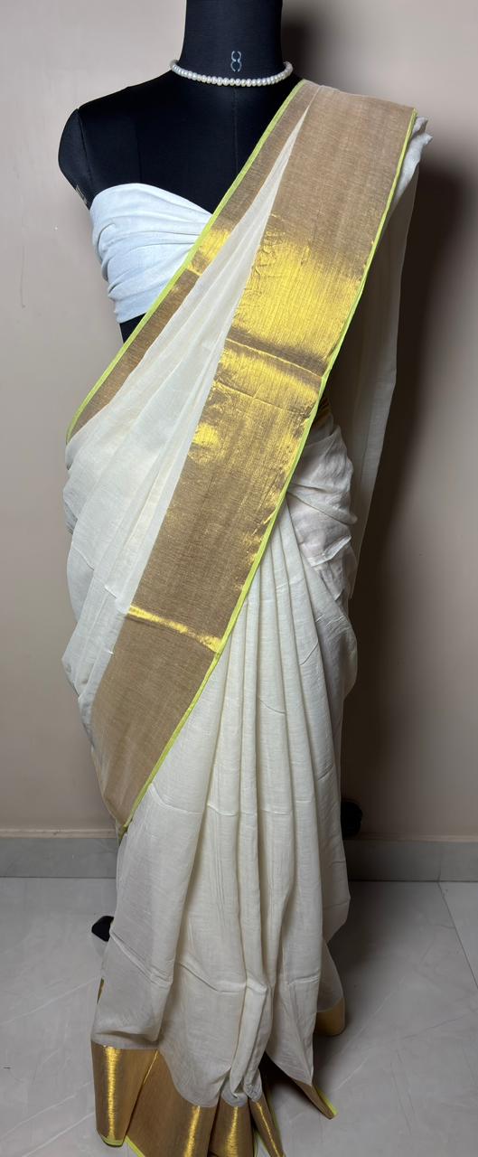 Elegant Off-White Golden Border Saree