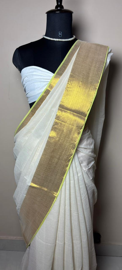 Elegant Off-White Golden Border Saree