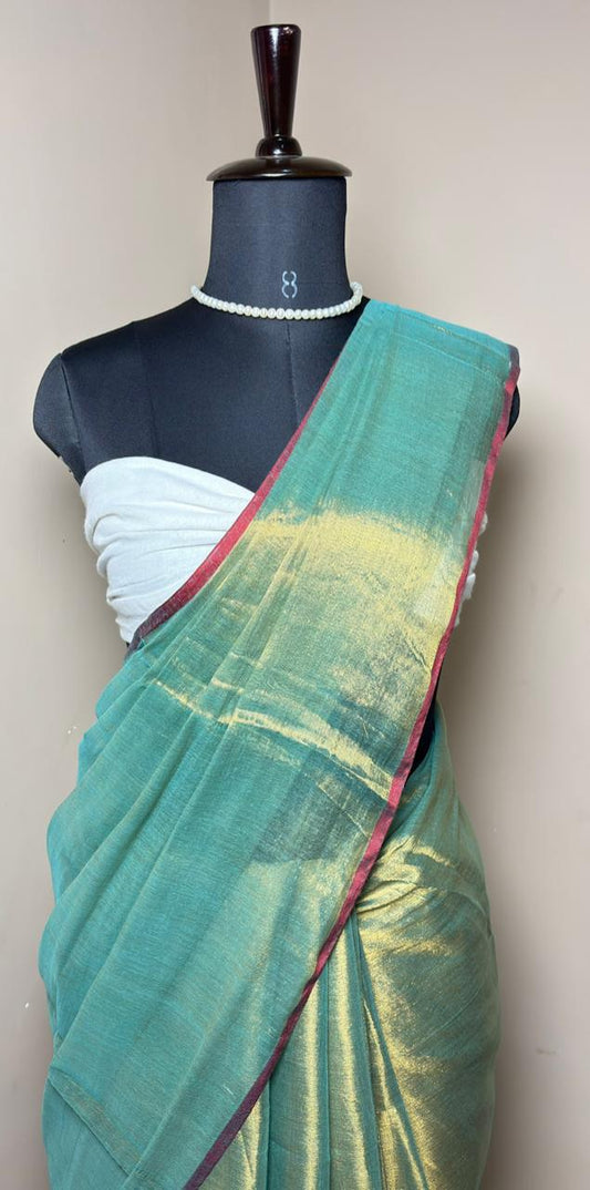 Sea Green Gold Tissue Saree