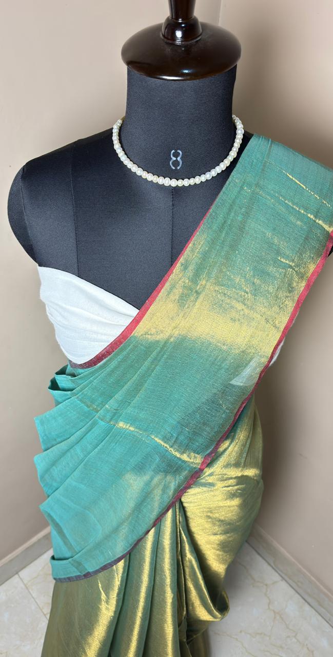 Sea Green Gold Tissue Saree