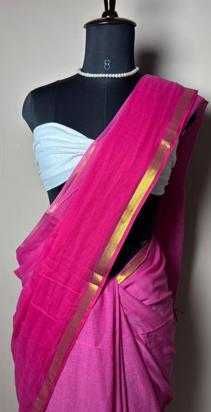 Royal Pink Golden Border Saree