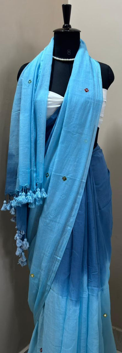 Sky Blue Soft Cotton Saree