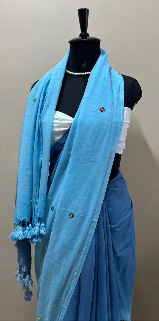 Sky Blue Soft Cotton Saree