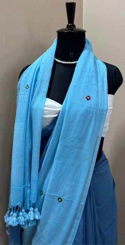 Sky Blue Soft Cotton Saree
